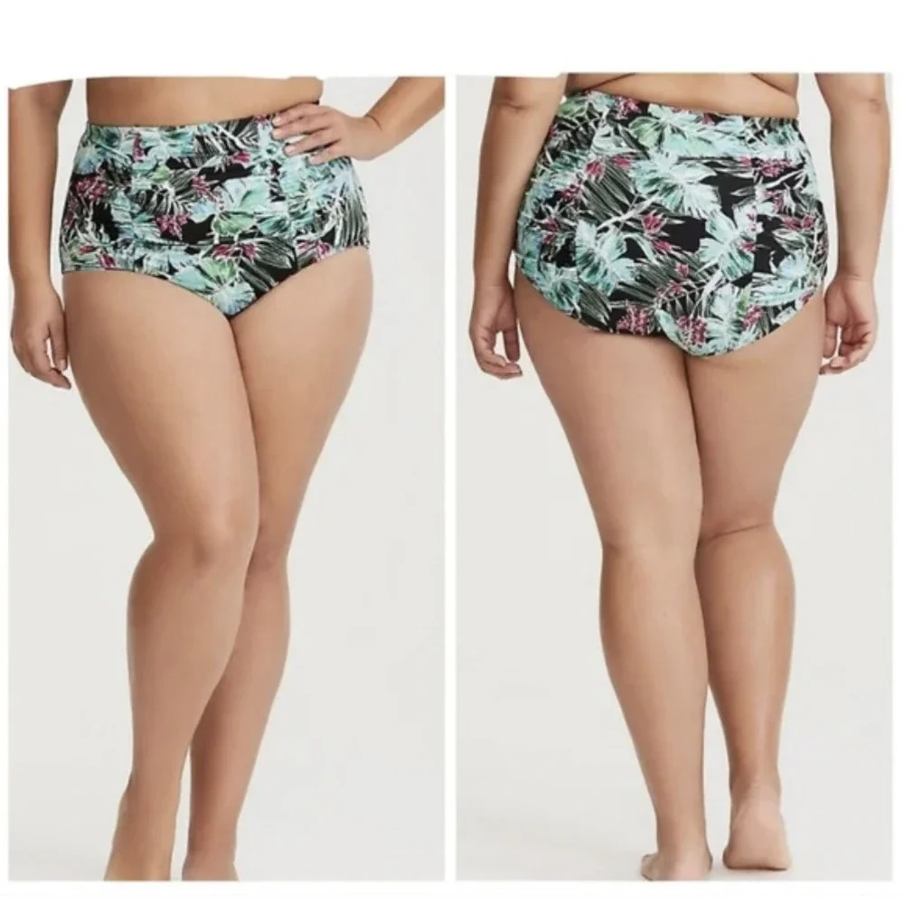 Torrid High Waisted Ruched Swim‎ Bikini Bottom Tropical Plus Size 4X